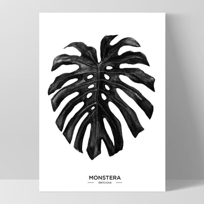 Monstera Scandi Leaf Watercolour (Black) - Art Print, Poster, Stretched Canvas, or Framed Wall Art Print, shown as a stretched canvas or poster without a frame