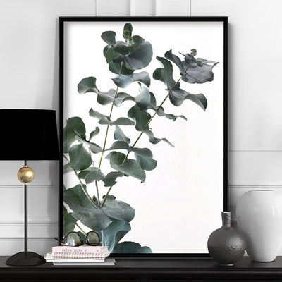 Eucalyptus Gum Leaves IV - Art Print, Poster, Stretched Canvas or Framed Wall Art, shown framed in a room