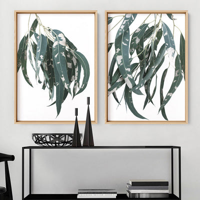 Spotty Gumtree Eucalyptus Leaves I - Art Print, Poster, Stretched Canvas or Framed Wall Art, shown framed in a home interior space