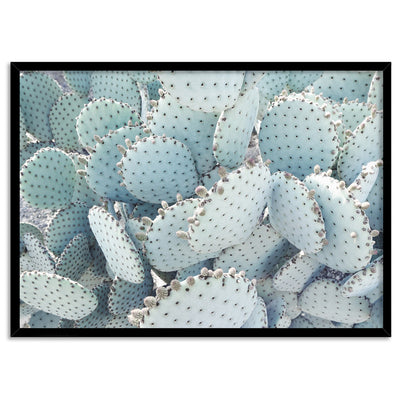 Prickly Pear / Beavertail Cactus in Pastel - Art Print, Poster, Stretched Canvas, or Framed Wall Art Print, shown in a black frame
