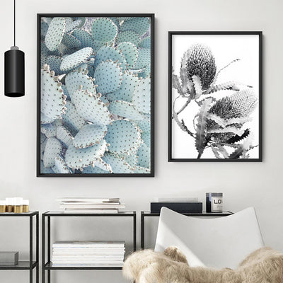 Prickly Pear / Beavertail Cactus in Pastel - Art Print, Poster, Stretched Canvas or Framed Wall Art, shown framed in a home interior space
