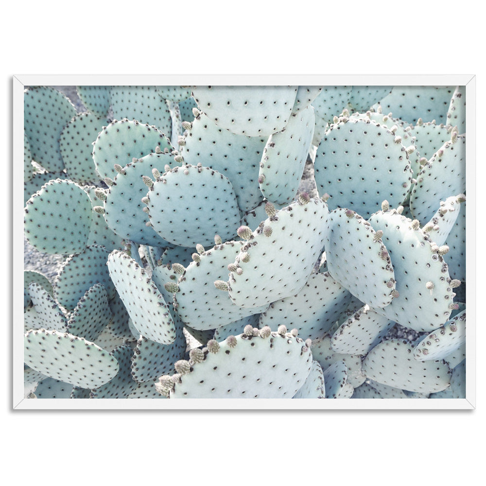 Prickly Pear / Beavertail Cactus in Pastel - Art Print, Poster, Stretched Canvas, or Framed Wall Art Print, shown in a white frame