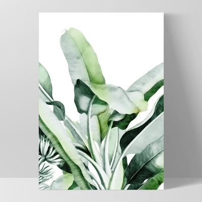 Tropical Sketched Banana Palm Leaves & Foliage - Art Print, Poster, Stretched Canvas, or Framed Wall Art Print, shown as a stretched canvas or poster without a frame