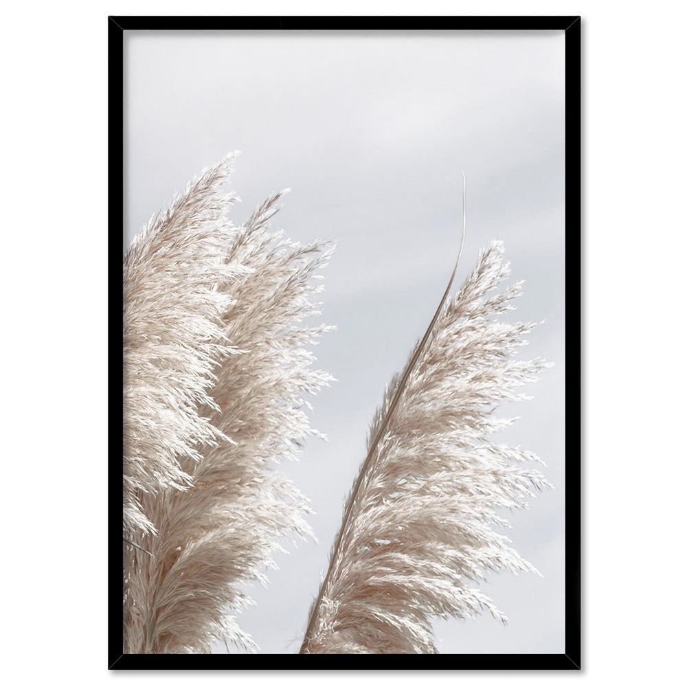 Pampas Grass II in Pastels - Art Print, Poster, Stretched Canvas, or Framed Wall Art Print, shown in a black frame