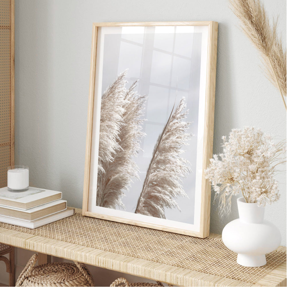 Pampas Grass II in Pastels - Art Print, Poster, Stretched Canvas or Framed Wall Art, shown framed in a room