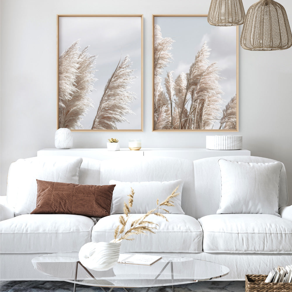 Pampas Grass II in Pastels - Art Print, Poster, Stretched Canvas or Framed Wall Art, shown framed in a home interior space