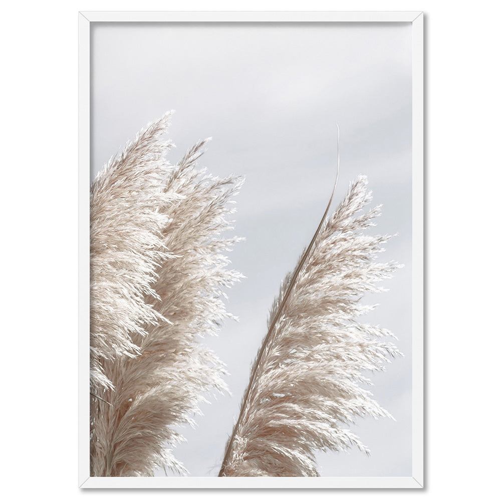 Pampas Grass II in Pastels - Art Print, Poster, Stretched Canvas, or Framed Wall Art Print, shown in a white frame