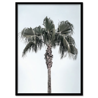 California Coastal Palm Tree Portrait - Art Print, Poster, Stretched Canvas, or Framed Wall Art Print, shown in a black frame
