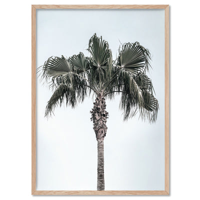 California Coastal Palm Tree Portrait - Art Print, Poster, Stretched Canvas, or Framed Wall Art Print, shown in a natural timber frame