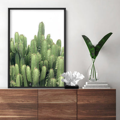 Cactus Towers / African Milk Tree - Art Print, Poster, Stretched Canvas or Framed Wall Art, shown framed in a room