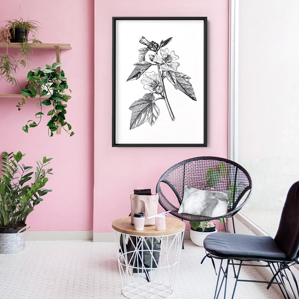 Botanical Floral Illustration II - Art Print, Poster, Stretched Canvas or Framed Wall Art, shown framed in a room