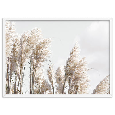 Pampas Grass Landscape in Neutral Tones - Art Print, Poster, Stretched Canvas, or Framed Wall Art Print, shown in a white frame