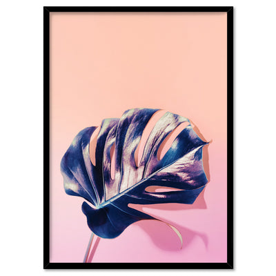 High Fashion Monstera in Holographic - Art Print, Poster, Stretched Canvas, or Framed Wall Art Print, shown in a black frame
