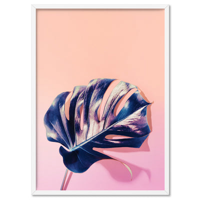 High Fashion Monstera in Holographic - Art Print, Poster, Stretched Canvas, or Framed Wall Art Print, shown in a white frame