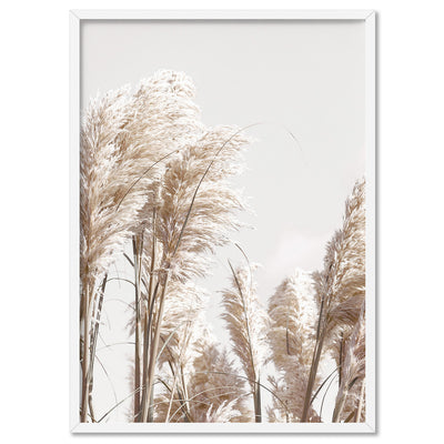 Pampas Grass Portrait in Neutral Tones - Art Print, Poster, Stretched Canvas, or Framed Wall Art Print, shown in a white frame