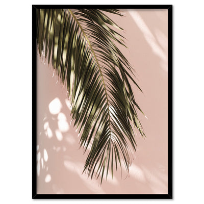 Desert Palm Frond in Afternoon Light - Art Print, Poster, Stretched Canvas, or Framed Wall Art Print, shown in a black frame