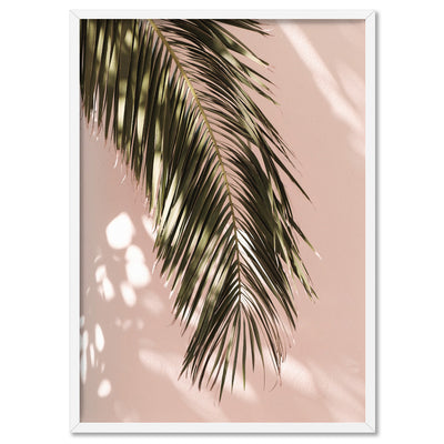 Desert Palm Frond in Afternoon Light - Art Print, Poster, Stretched Canvas, or Framed Wall Art Print, shown in a white frame