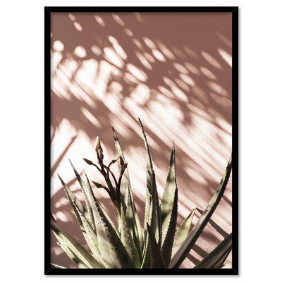 Aloe Succulent in Afternoon Light - Art Print, Poster, Stretched Canvas, or Framed Wall Art Print, shown in a black frame