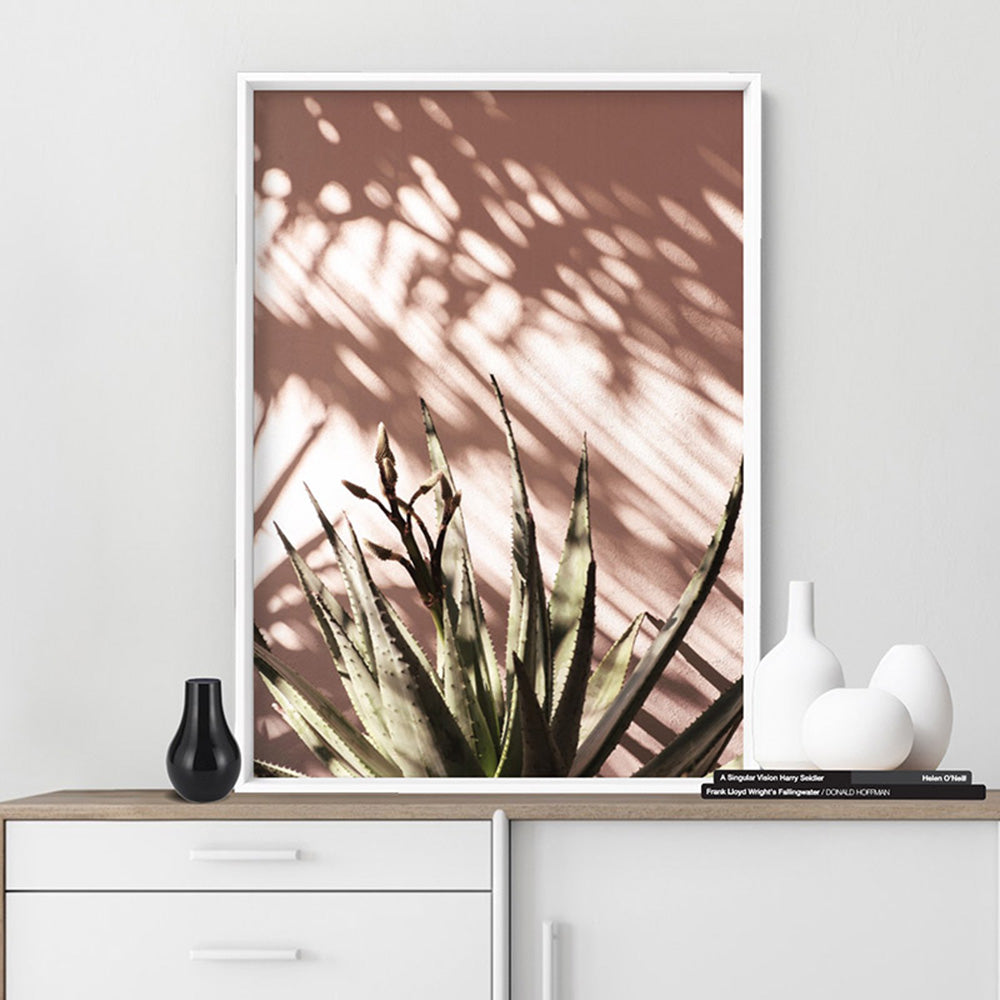 Aloe Succulent in Afternoon Light - Art Print, Poster, Stretched Canvas or Framed Wall Art Prints, shown framed in a room