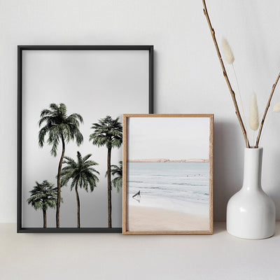 Miami Palms in Monotones - Art Print, Poster, Stretched Canvas or Framed Wall Art, shown framed in a home interior space