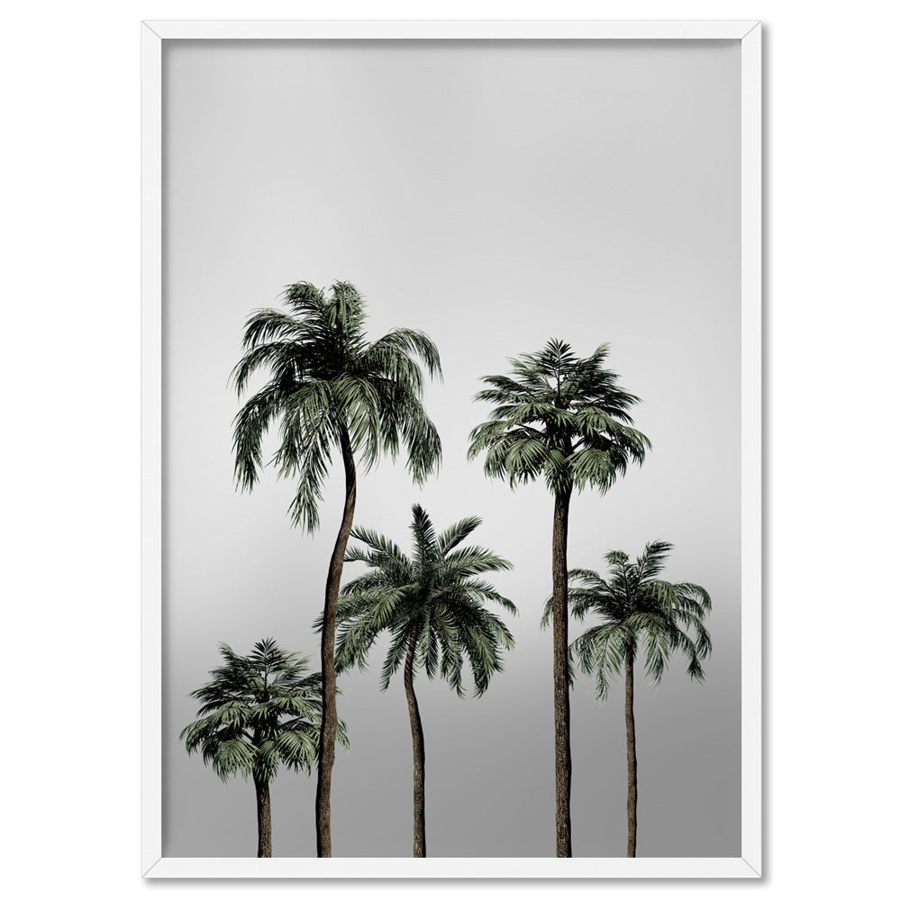 Miami Palms in Monotones - Art Print, Poster, Stretched Canvas, or Framed Wall Art Print, shown in a white frame