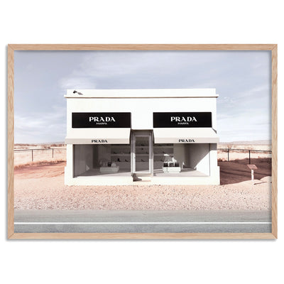 Marfa Store Texas in Blush - Art Print, Poster, Stretched Canvas, or Framed Wall Art Print, shown in a natural timber frame