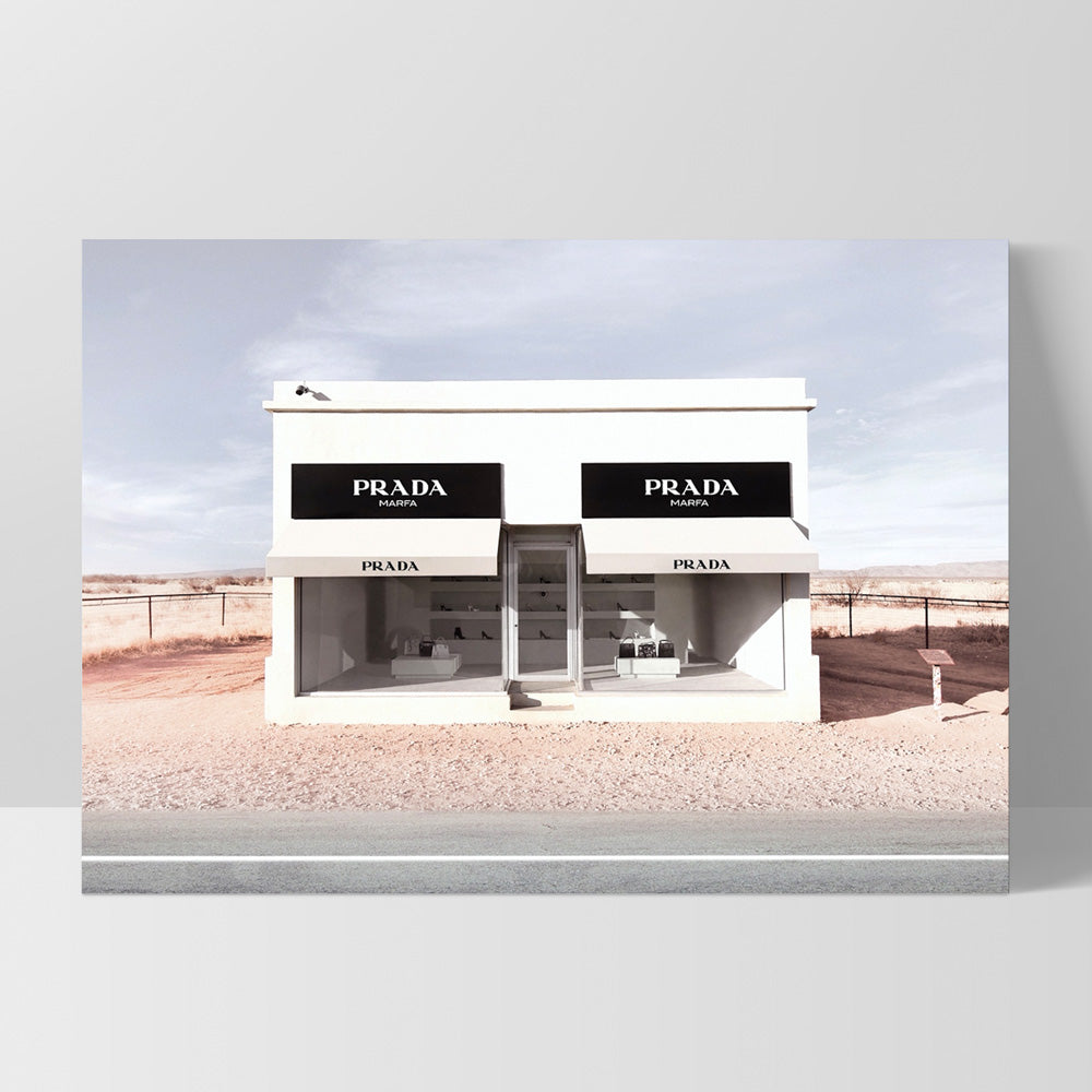 Marfa Store Texas in Blush - Art Print, Poster, Stretched Canvas, or Framed Wall Art Print, shown as a stretched canvas or poster without a frame