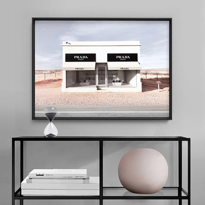 Marfa Store Texas in Blush - Art Print, Poster, Stretched Canvas or Framed Wall Art, shown framed in a room
