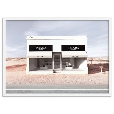 Marfa Store Texas in Blush - Art Print, Poster, Stretched Canvas, or Framed Wall Art Print, shown in a white frame