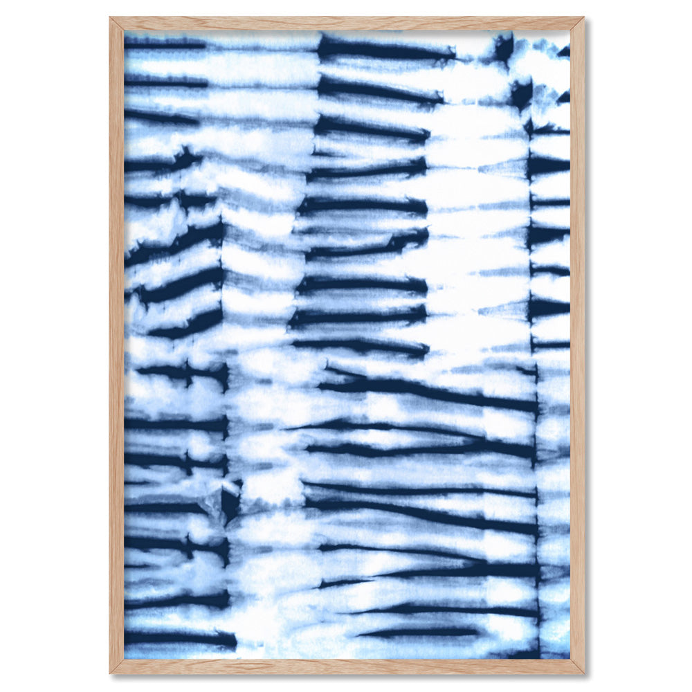 Shibori Indigo Tie Dye II - Art Print, Poster, Stretched Canvas, or Framed Wall Art Print, shown in a natural timber frame