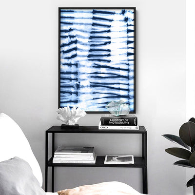 Shibori Indigo Tie Dye II - Art Print, Poster, Stretched Canvas or Framed Wall Art Prints, shown framed in a room