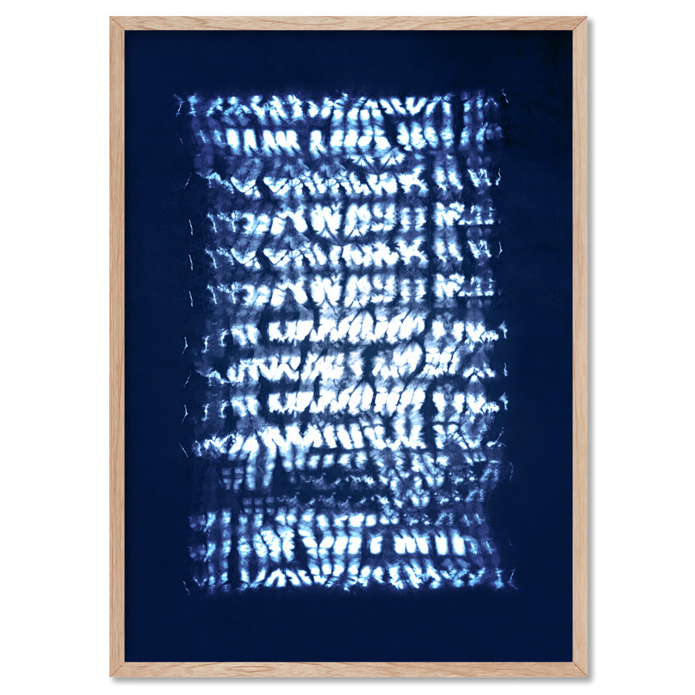 Shibori Indigo Tie Dye IV - Art Print, Poster, Stretched Canvas, or Framed Wall Art Print, shown in a natural timber frame