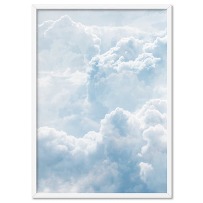 White Clouds in Blue Sky II - Art Print, Poster, Stretched Canvas, or Framed Wall Art Print, shown in a white frame
