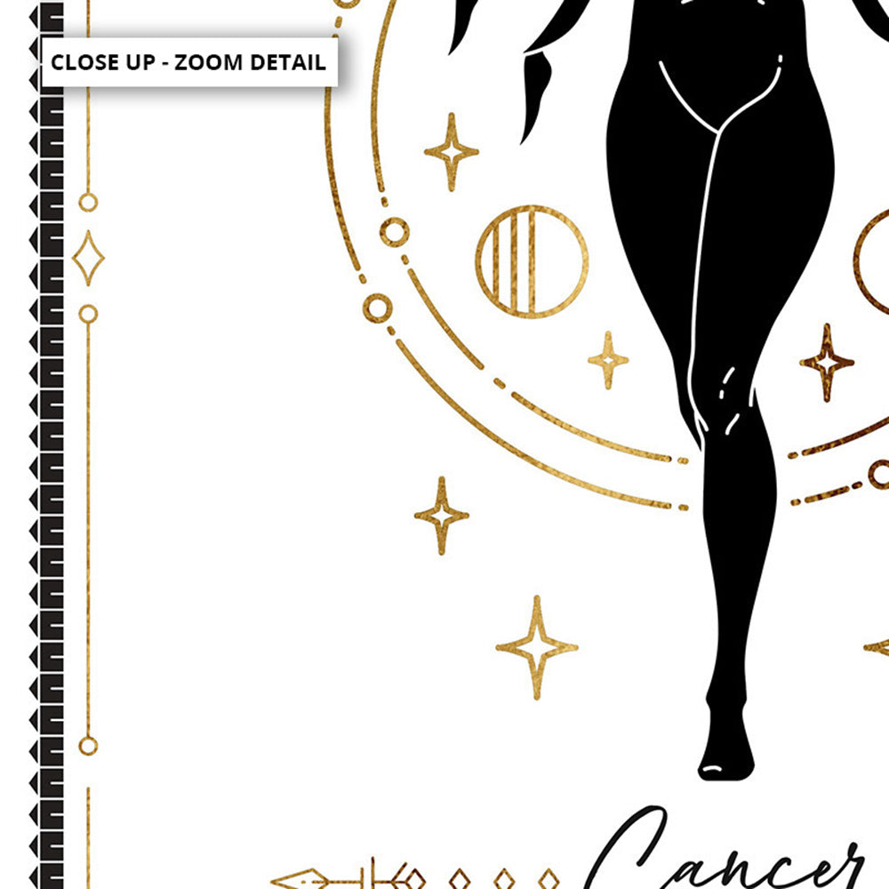 Cancer Star Sign | Tarot Card Style (faux look foil) - Art Print, Poster, Stretched Canvas or Framed Wall Art, Close up View of Print Resolution