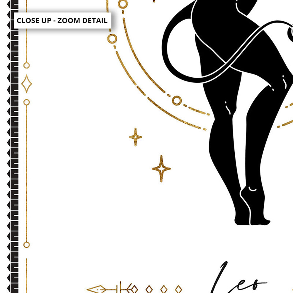 Leo Star Sign | Tarot Card Style (faux look foil) - Art Print, Poster, Stretched Canvas or Framed Wall Art, Close up View of Print Resolution