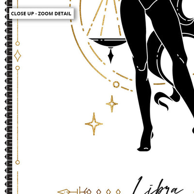 Libra Star Sign | Tarot Card Style (faux look foil) - Art Print, Poster, Stretched Canvas or Framed Wall Art, Close up View of Print Resolution