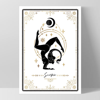 Scorpio Star Sign | Tarot Card Style (faux look foil) - Art Print, Poster, Stretched Canvas, or Framed Wall Art Print, shown as a stretched canvas or poster without a frame