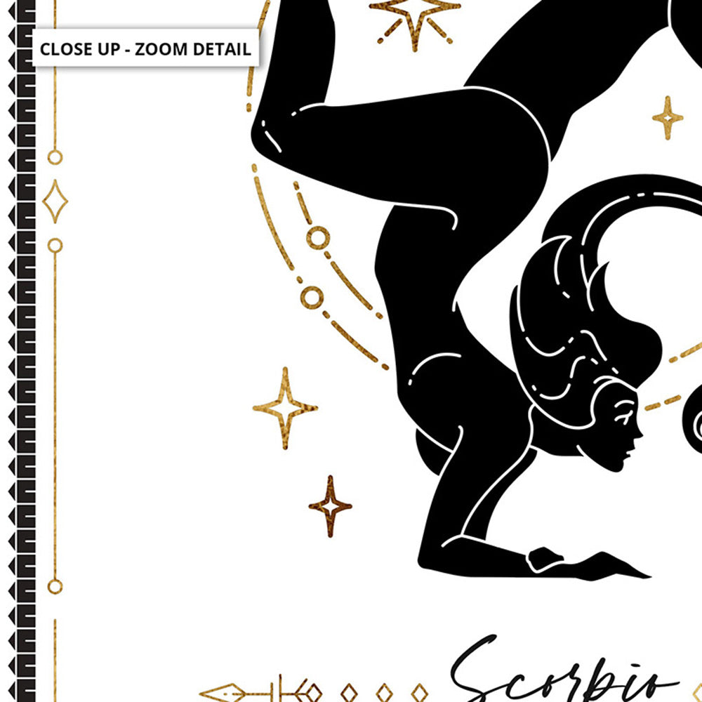 Scorpio Star Sign | Tarot Card Style (faux look foil) - Art Print, Poster, Stretched Canvas or Framed Wall Art, Close up View of Print Resolution