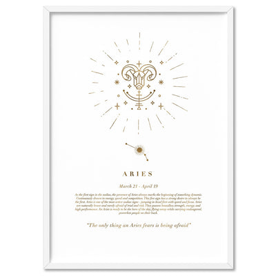 Aries Star Sign | Celestial Boho (faux look foil) - Art Print, Poster, Stretched Canvas, or Framed Wall Art Print, shown in a white frame
