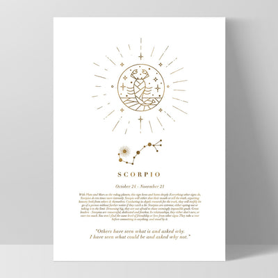 Scorpio Star Sign | Celestial Boho (faux look foil) - Art Print, Poster, Stretched Canvas, or Framed Wall Art Print, shown as a stretched canvas or poster without a frame
