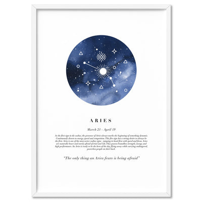 Aries Star Sign | Watercolour Circle - Art Print, Poster, Stretched Canvas, or Framed Wall Art Print, shown in a white frame