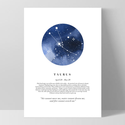 Taurus Star Sign | Watercolour Circle - Art Print, Poster, Stretched Canvas, or Framed Wall Art Print, shown as a stretched canvas or poster without a frame