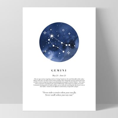 Gemini Star Sign | Watercolour Circle - Art Print, Poster, Stretched Canvas, or Framed Wall Art Print, shown as a stretched canvas or poster without a frame