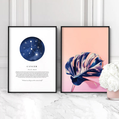 Cancer Star Sign | Watercolour Circle - Art Print, Poster, Stretched Canvas or Framed Wall Art, shown framed in a home interior space