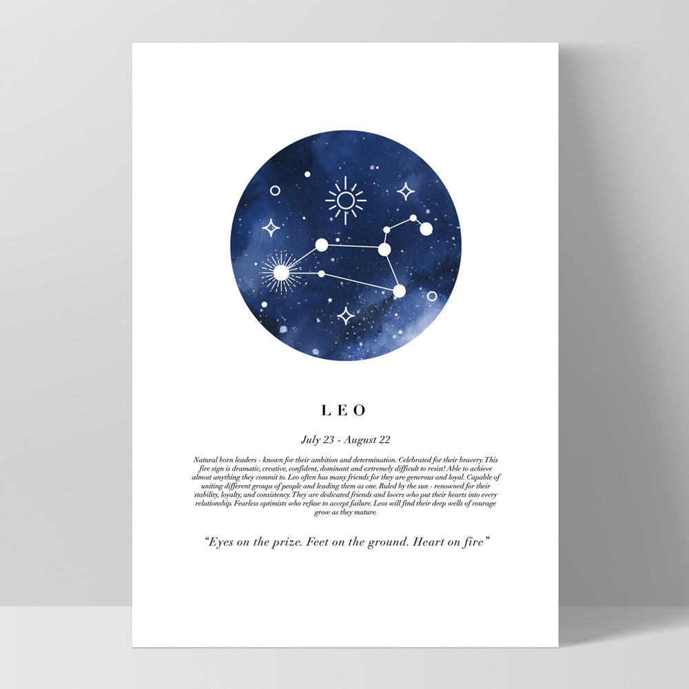 Leo Star Sign | Watercolour Circle - Art Print, Poster, Stretched Canvas, or Framed Wall Art Print, shown as a stretched canvas or poster without a frame