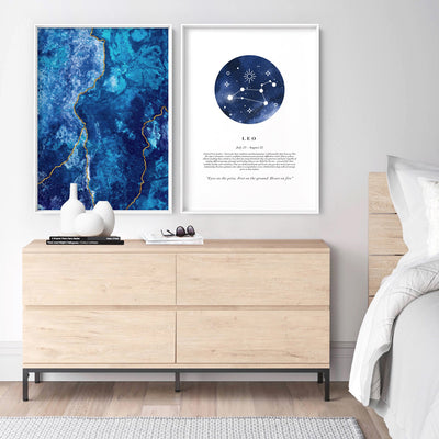 Leo Star Sign | Watercolour Circle - Art Print, Poster, Stretched Canvas or Framed Wall Art, shown framed in a home interior space