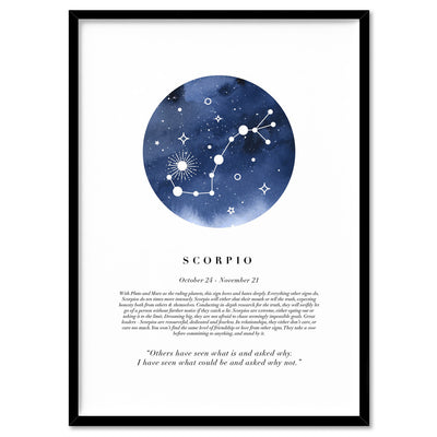 Scorpio Star Sign | Watercolour Circle - Art Print, Poster, Stretched Canvas, or Framed Wall Art Print, shown in a black frame