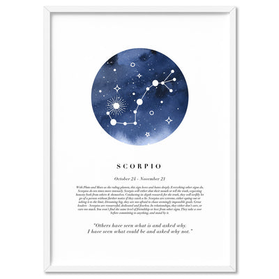 Scorpio Star Sign | Watercolour Circle - Art Print, Poster, Stretched Canvas, or Framed Wall Art Print, shown in a white frame