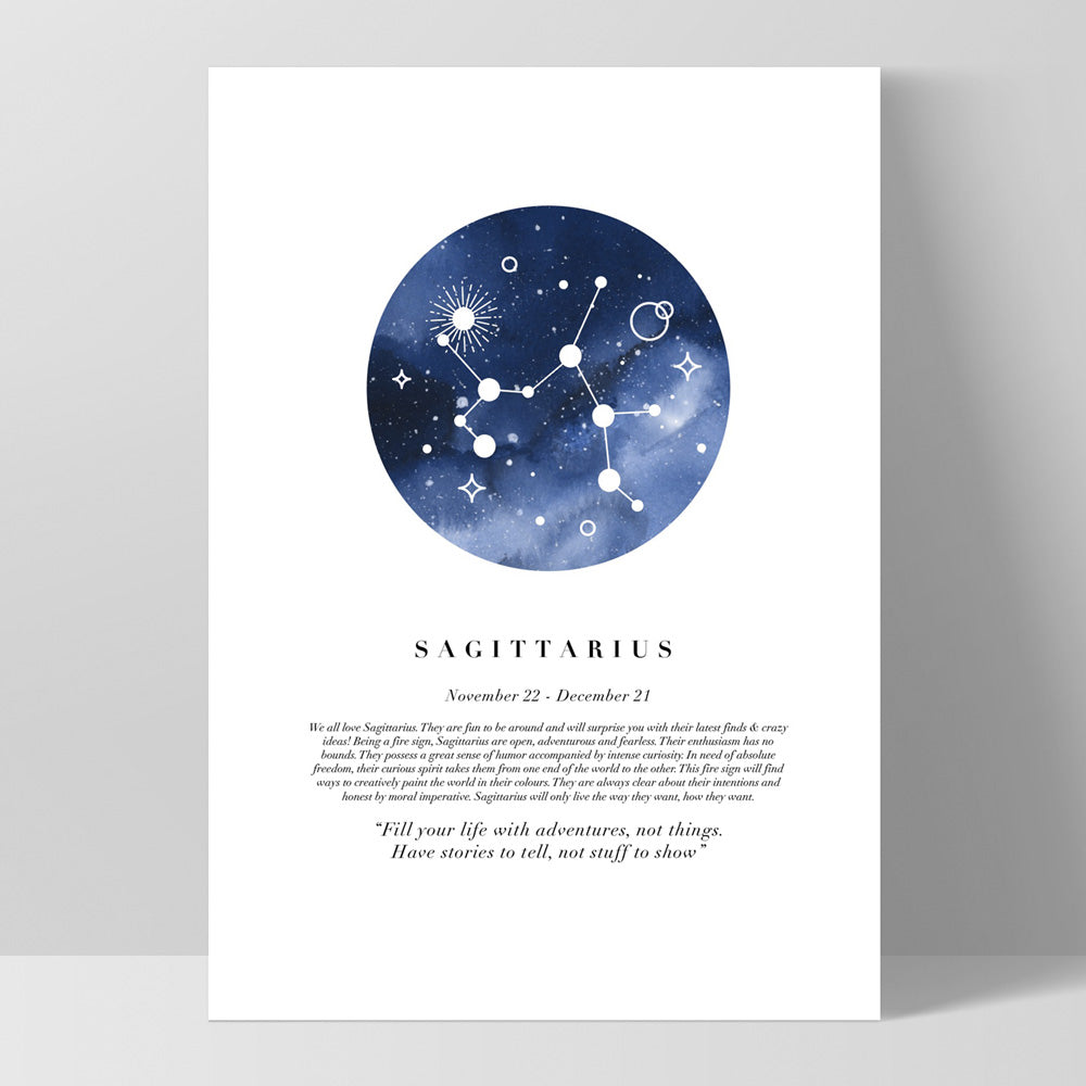 Sagittarius Star Sign | Watercolour Circle - Art Print, Poster, Stretched Canvas, or Framed Wall Art Print, shown as a stretched canvas or poster without a frame