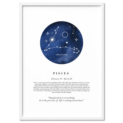 Pisces Star Sign | Watercolour Circle - Art Print, Poster, Stretched Canvas, or Framed Wall Art Print, shown in a white frame